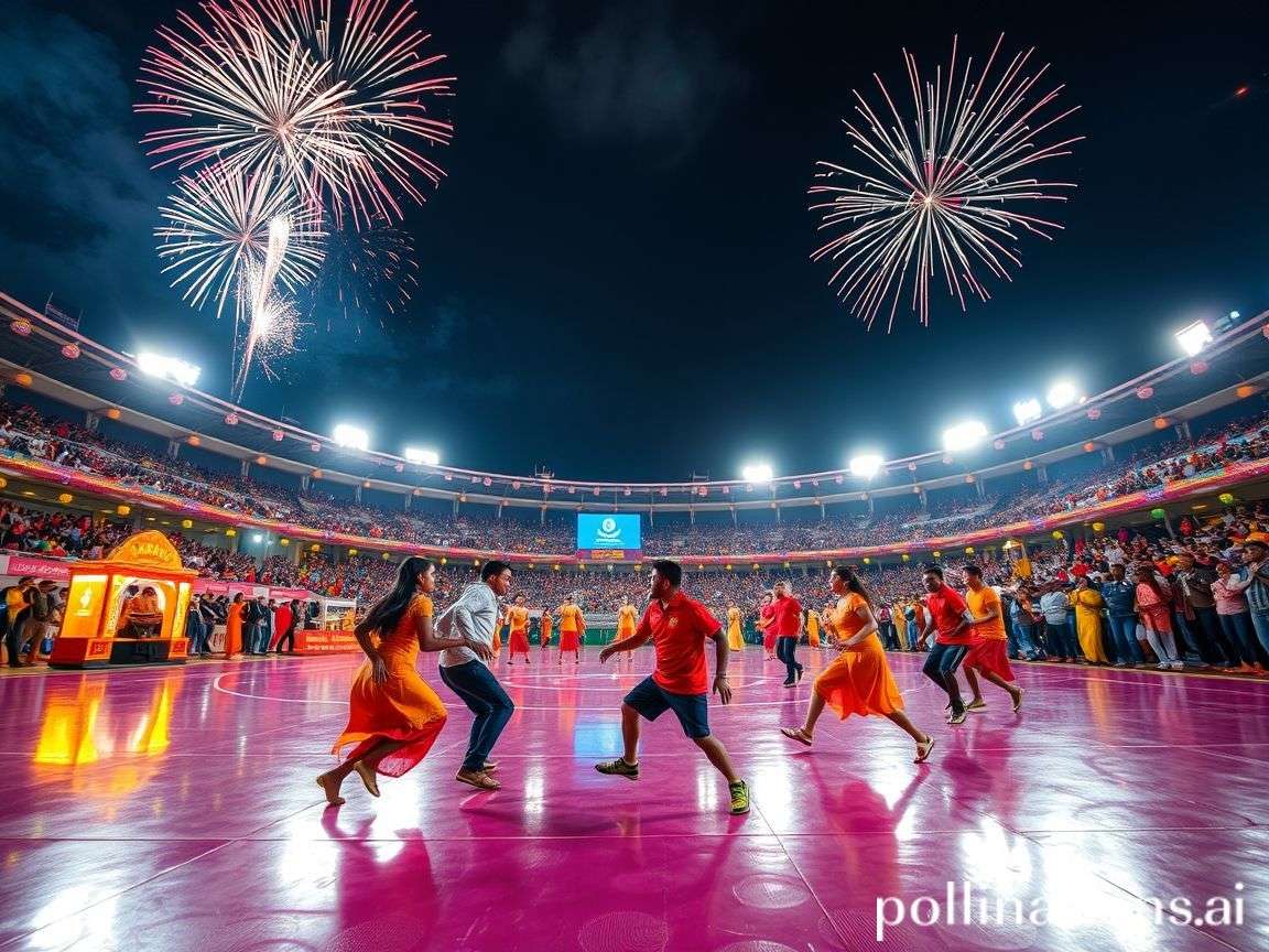 Festival Handball India Diwali event with illuminated stadium and fireworks