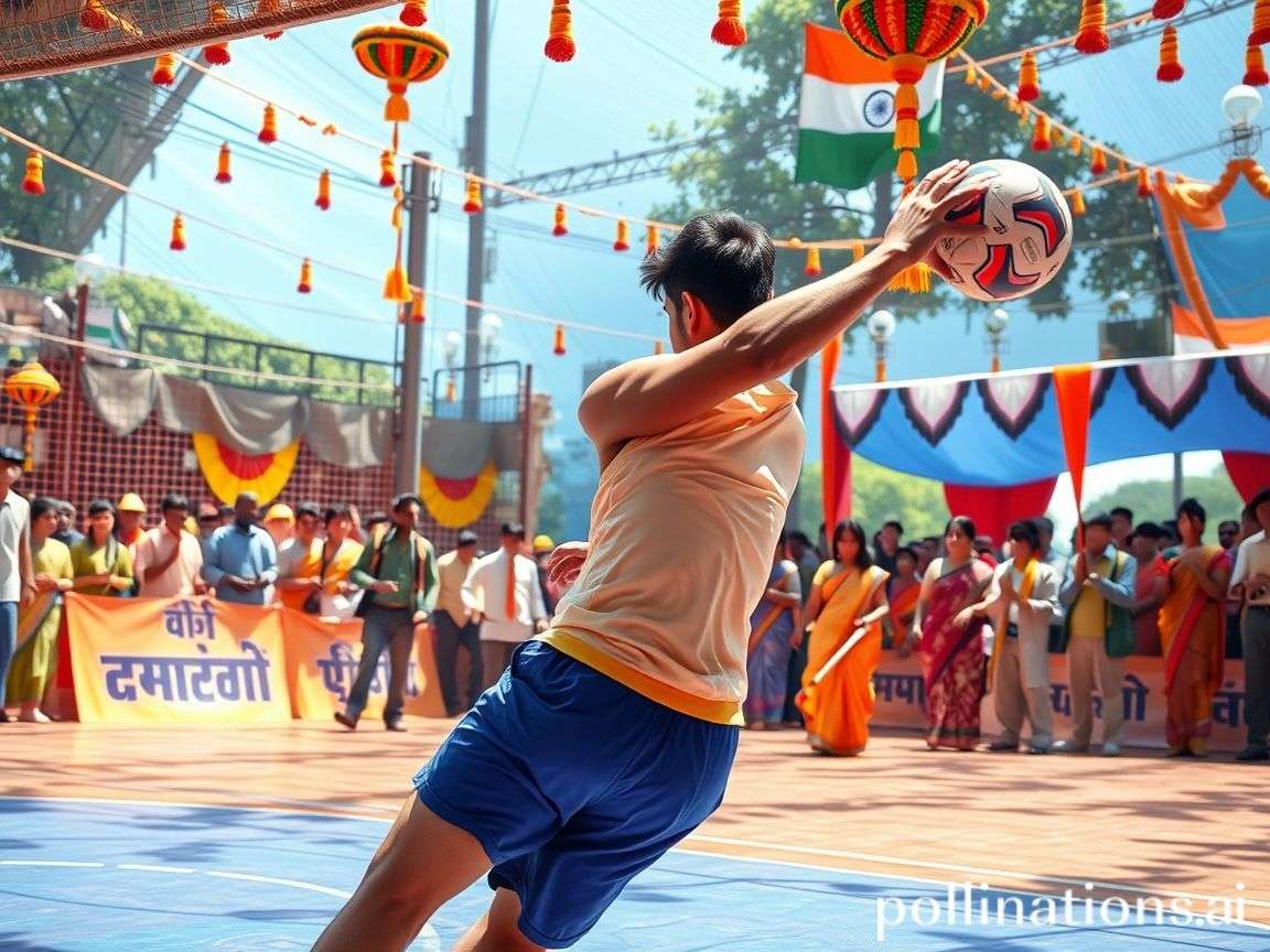 Festival Handball India gameplay showing a player taking a powerful shot at the goal